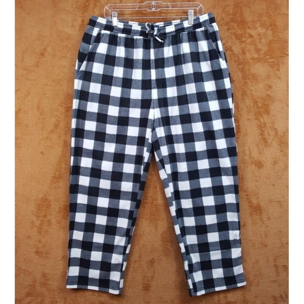 CLUB ROOM Pajama Pants Mens XL White Black Check Buffalo Plaid Fleece Cozy PJ